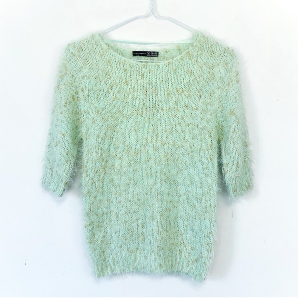 NWT Woman Atmosphere Green Fuzzy Knit Gold Glitter Top UK6 Coquette Fairy Party